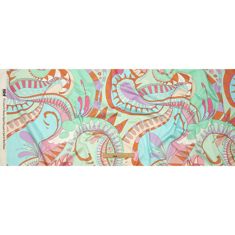 Stretch Cotton Sateen - Blue and Mint Abstract - Festival Daydreams Print - Mood Exclusive Groove Collection