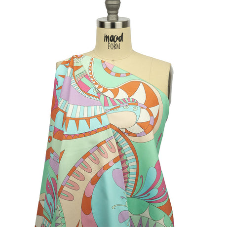 Stretch Cotton Sateen - Blue and Mint Abstract - Festival Daydreams Print - Mood Exclusive Groove Collection