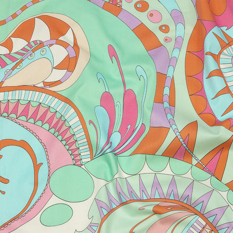 Stretch Cotton Sateen - Blue and Mint Abstract - Festival Daydreams Print - Mood Exclusive Groove Collection
