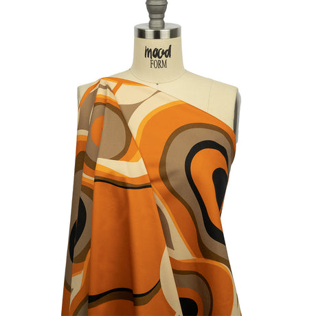 Stretch Cotton Sateen - Brown and Orange Abstract - Lava Flows Print - Mood Exclusive Groove Collection