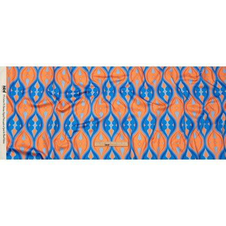Stretch Cotton Sateen - Blue and Orange Ogees - Eye of the Storm Print - Mood Exclusive Groove Collection