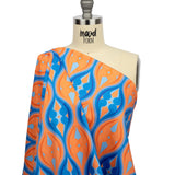 Stretch Cotton Sateen - Blue and Orange Ogees - Eye of the Storm Print - Mood Exclusive Groove Collection