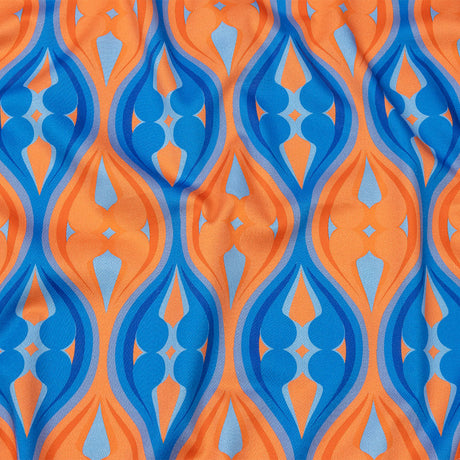 Stretch Cotton Sateen - Blue and Orange Ogees - Eye of the Storm Print - Mood Exclusive Groove Collection