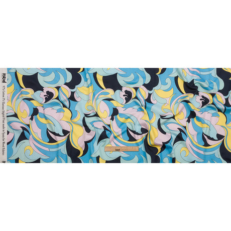 Stretch Cotton Sateen - Blue, Pink and Yellow Abstract - Magical Mystery Print - Mood Exclusive Groove Collection