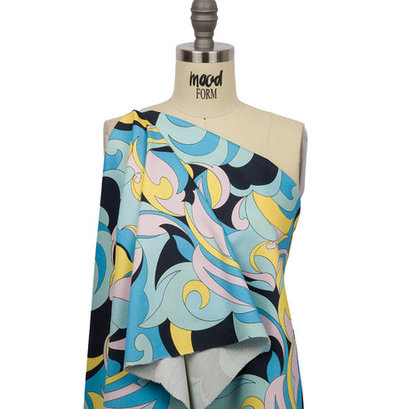 Stretch Cotton Sateen - Blue, Pink and Yellow Abstract - Magical Mystery Print - Mood Exclusive Groove Collection