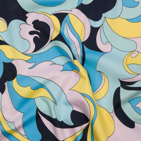 Stretch Cotton Sateen - Blue, Pink and Yellow Abstract - Magical Mystery Print - Mood Exclusive Groove Collection