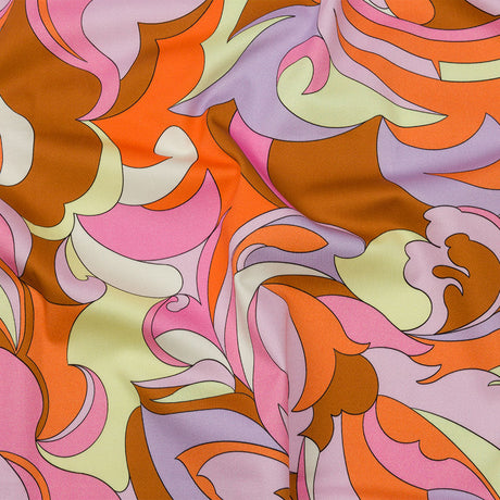 Stretch Cotton Sateen - Purple, Orange and Brown Abstract - Magical Mystery Print - Mood Exclusive Groove Collection