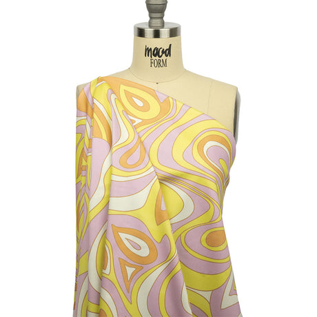 Stretch Cotton Sateen - Light Purple and Yellow Abstract - Carnival Candy Print - Mood Exclusive Groove Collection