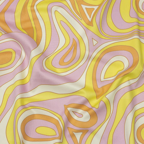 Stretch Cotton Sateen - Light Purple and Yellow Abstract - Carnival Candy Print - Mood Exclusive Groove Collection
