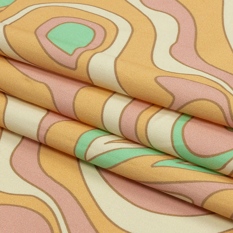 Stretch Cotton Sateen - Light Green, Orange and Pink Abstract - Carnival Candy Print - Mood Exclusive Groove Collection