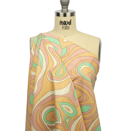 Stretch Cotton Sateen - Light Green, Orange and Pink Abstract - Carnival Candy Print - Mood Exclusive Groove Collection
