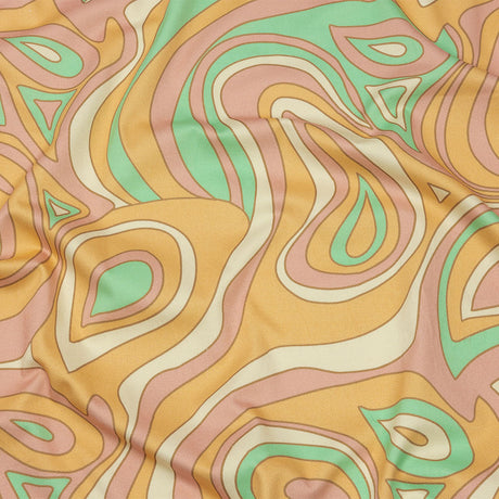 Stretch Cotton Sateen - Light Green, Orange and Pink Abstract - Carnival Candy Print - Mood Exclusive Groove Collection