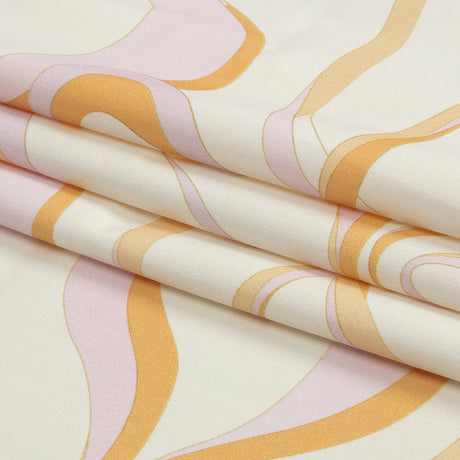 Stretch Cotton Sateen - White, Orange and Lavender Ribbons - Free Spirit Print - Mood Exclusive Groove Collection