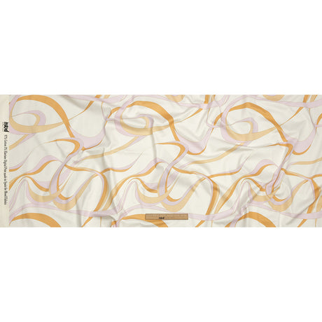 Stretch Cotton Sateen - White, Orange and Lavender Ribbons - Free Spirit Print - Mood Exclusive Groove Collection