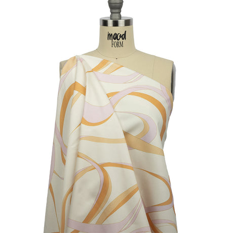 Stretch Cotton Sateen - White, Orange and Lavender Ribbons - Free Spirit Print - Mood Exclusive Groove Collection