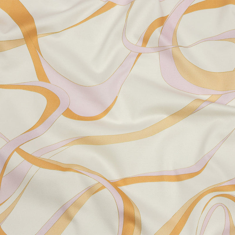 Stretch Cotton Sateen - White, Orange and Lavender Ribbons - Free Spirit Print - Mood Exclusive Groove Collection