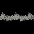 Silver Floral Beaded Bridal Lace Trim with Silver Cording - 2.5"