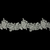 Silver Floral Beaded Bridal Lace Trim with Silver Cording - 2.5"