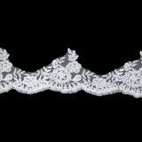 White Scalloped Floral Beaded and Corded Bridal Lace Trim - 3.5"
