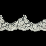 Off White Scalloped Floral Beaded and Corded Bridal Lace Trim - 3.5"
