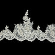 Off White and Silver Floral Scalloped Beaded and Corded Bridal Lace Trim - 5.5"