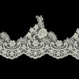 Off White and Metallic Silver Floral and Scalloped Bridal Lace Trim with Faux Pearl Beads - 5.5"