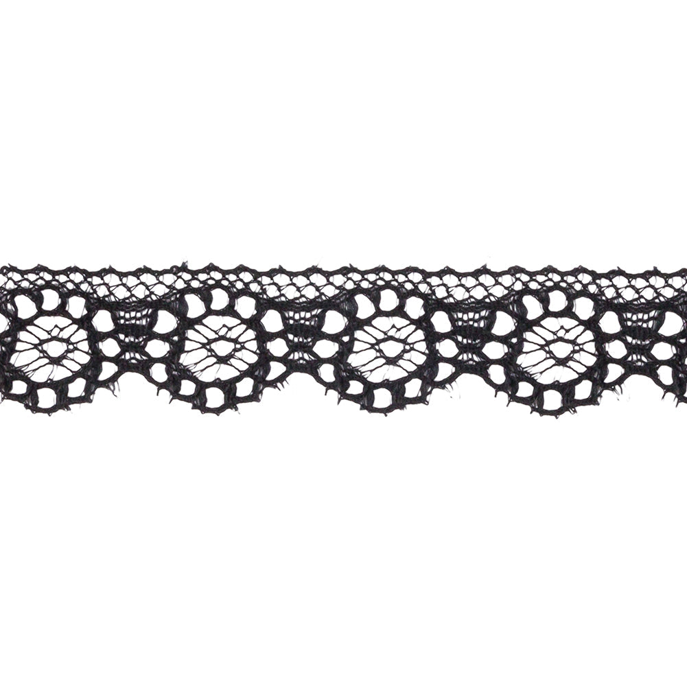 Black Floral Wheels Scalloped Raschel Lace Trim - 0.625"
