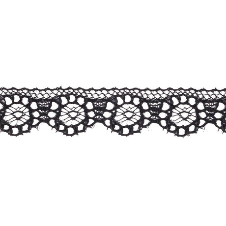 Black Floral Wheels Scalloped Raschel Lace Trim - 0.625"