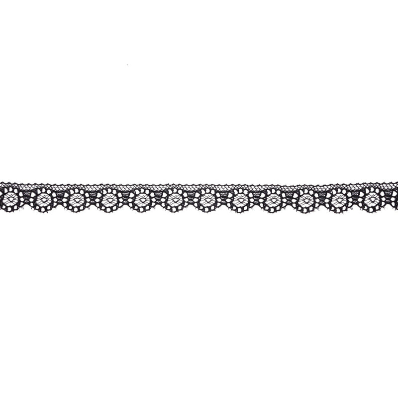 Black Floral Wheels Scalloped Raschel Lace Trim - 0.625"
