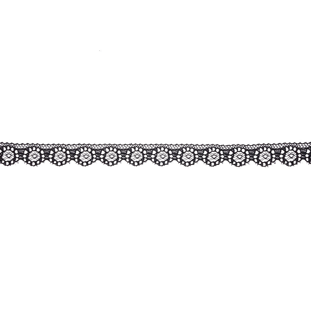 Black Floral Wheels Scalloped Raschel Lace Trim - 0.625"