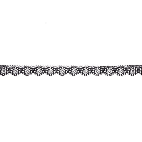 Black Floral Wheels Scalloped Raschel Lace Trim - 0.625"