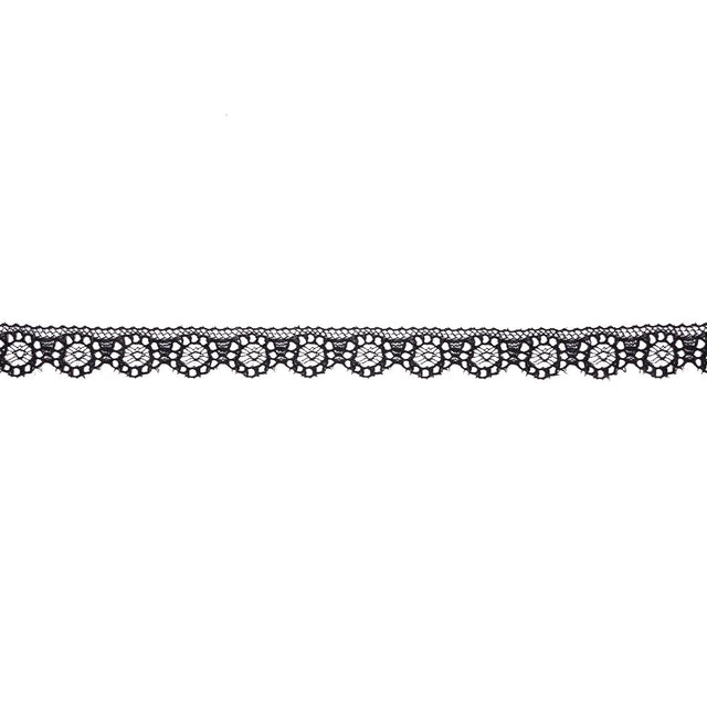 Black Floral Wheels Scalloped Raschel Lace Trim - 0.625"