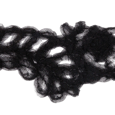 Famous NYC Designer Black Floral Vines Ruffled Tulle Lace Trim - 2.75"