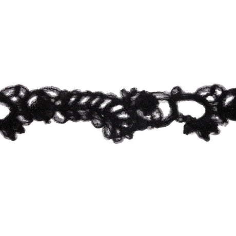 Famous NYC Designer Black Floral Vines Ruffled Tulle Lace Trim - 2.75"