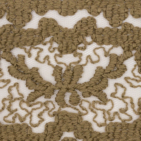 Olive Brown and Beige Abstract Floral Embroidered Lace Trim - 7"