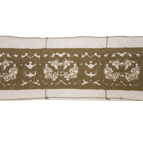 Olive Brown and Beige Abstract Floral Embroidered Lace Trim - 7"