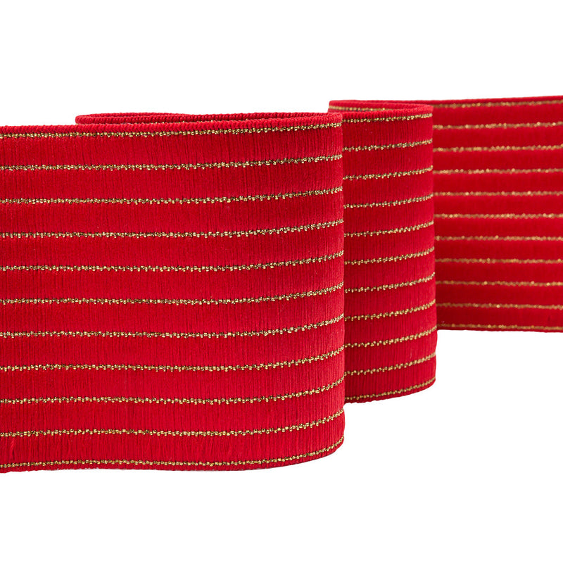 Red and Metallic Gold Striped Elastic Trim - 3"