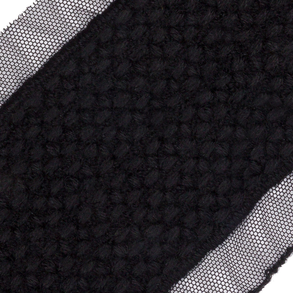 Black Little Circles Wool Embroidered Lace Trim on Mesh Ground - 2.375"