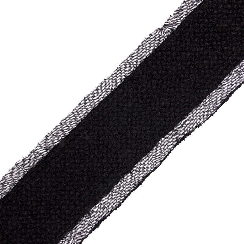 Black Little Circles Wool Embroidered Lace Trim on Mesh Ground - 2.375"