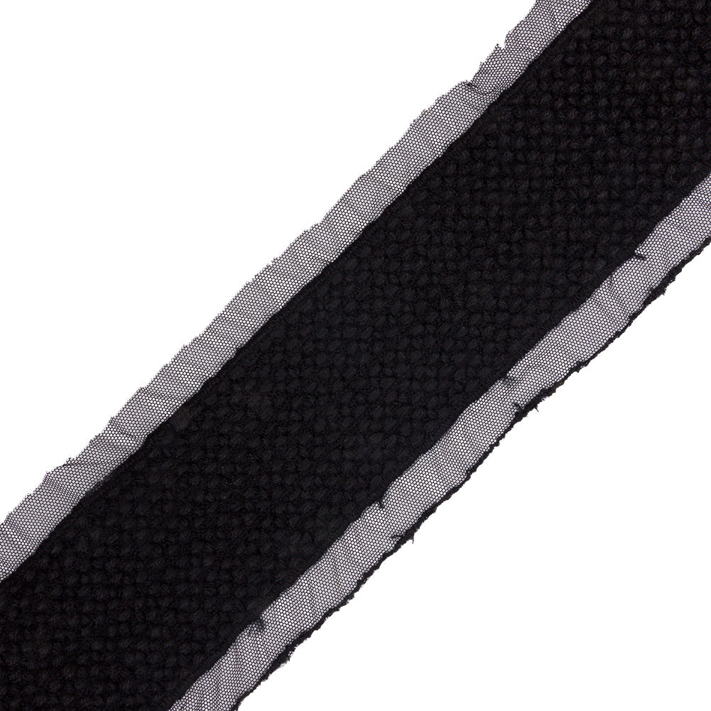 Black Little Circles Wool Embroidered Lace Trim on Mesh Ground - 2.375"