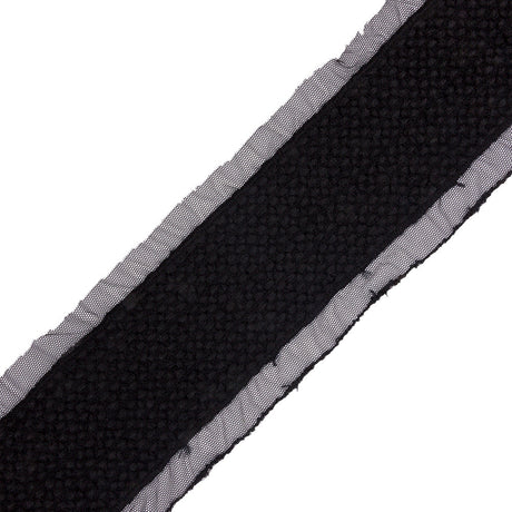 Black Little Circles Wool Embroidered Lace Trim on Mesh Ground - 2.375"