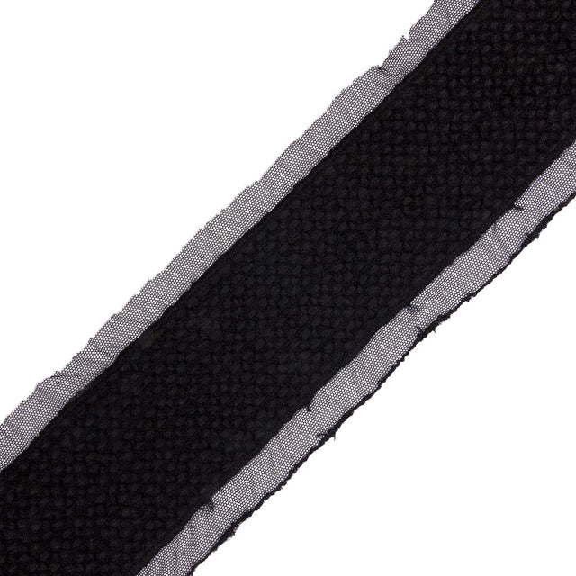 Black Little Circles Wool Embroidered Lace Trim on Mesh Ground - 2.375"