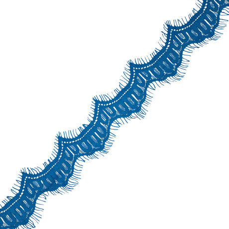 Blue Scalloped Lace Trim with Eyelash Fringe - 1.875"