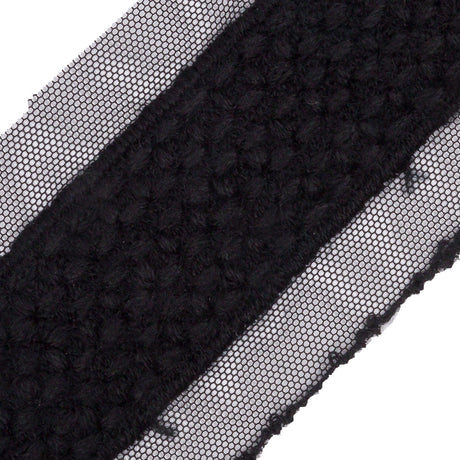 Black Little Circles Wool Embroidered Lace Trim on Mesh Ground - 1.375"