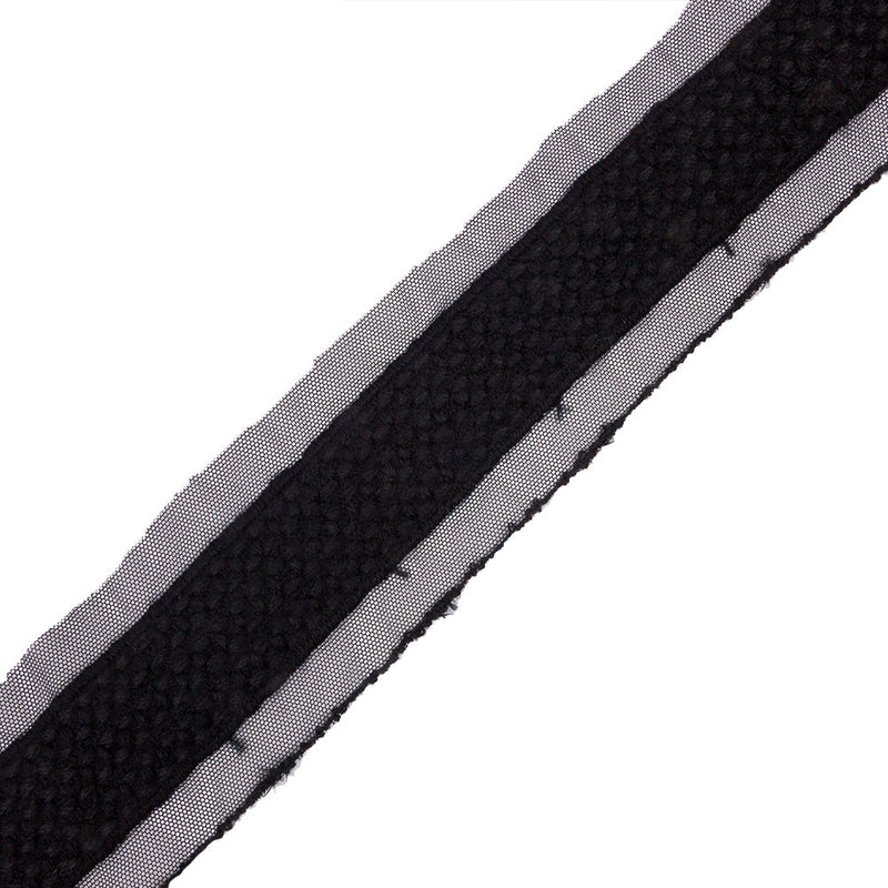 Black Little Circles Wool Embroidered Lace Trim on Mesh Ground - 1.375"