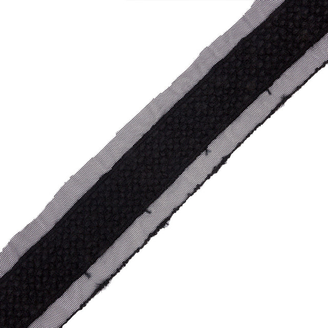 Black Little Circles Wool Embroidered Lace Trim on Mesh Ground - 1.375"