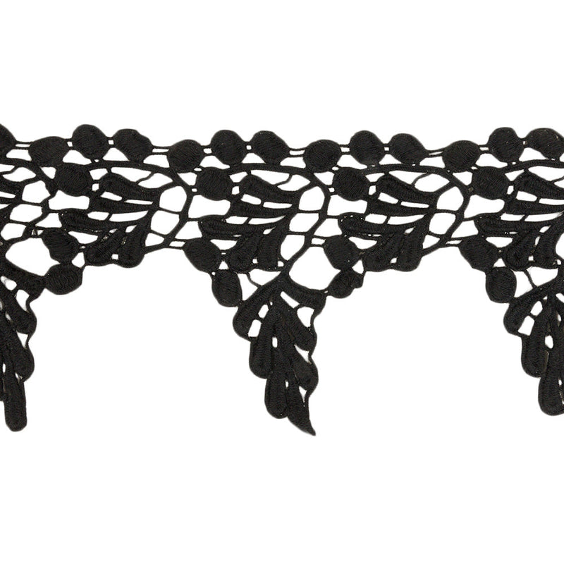 Black Leaves and Berries Lace Trim - 5"