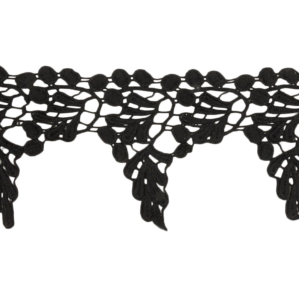 Black Leaves and Berries Lace Trim - 5"