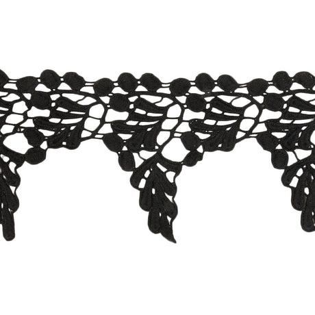 Black Leaves and Berries Lace Trim - 5"