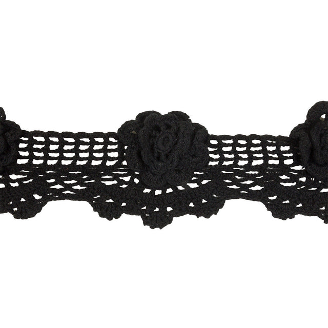 Black 3D Flowers Scalloped Crochet Lace Trim - 3.25"